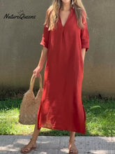 Vestido de lino con cuello en V